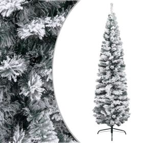 Slim Artificial Christmas Tree with Flocked Snow Green 6 ft PVC