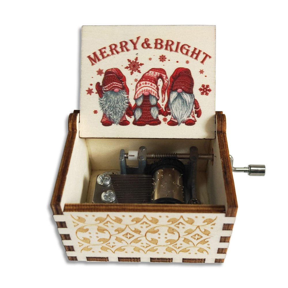 Wooden Hand-cranked Music Box Merry Christmas Music Ornaments Wooden Hand-cranked Music Box Merry Christmas Music Ornaments