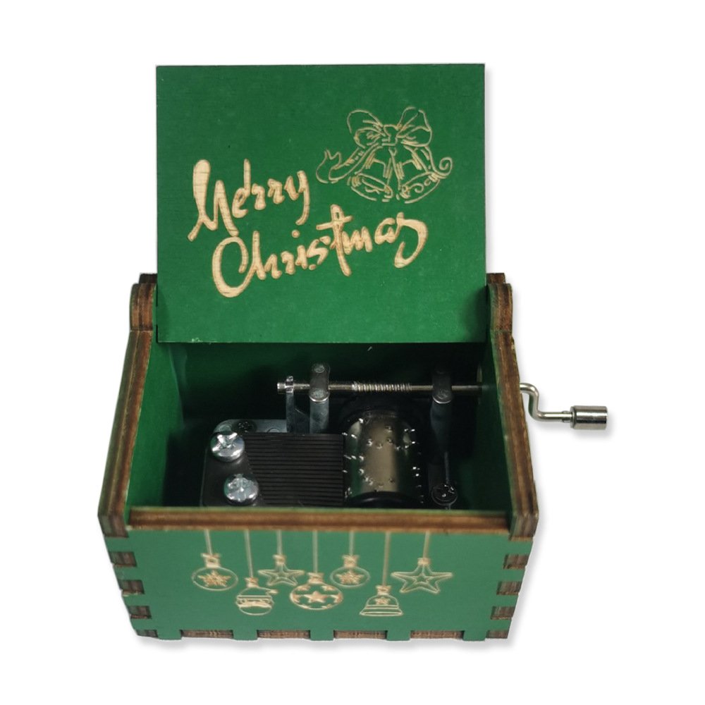 Wooden Hand-cranked Music Box Merry Christmas Music Ornaments Wooden Hand-cranked Music Box Merry Christmas Music Ornaments